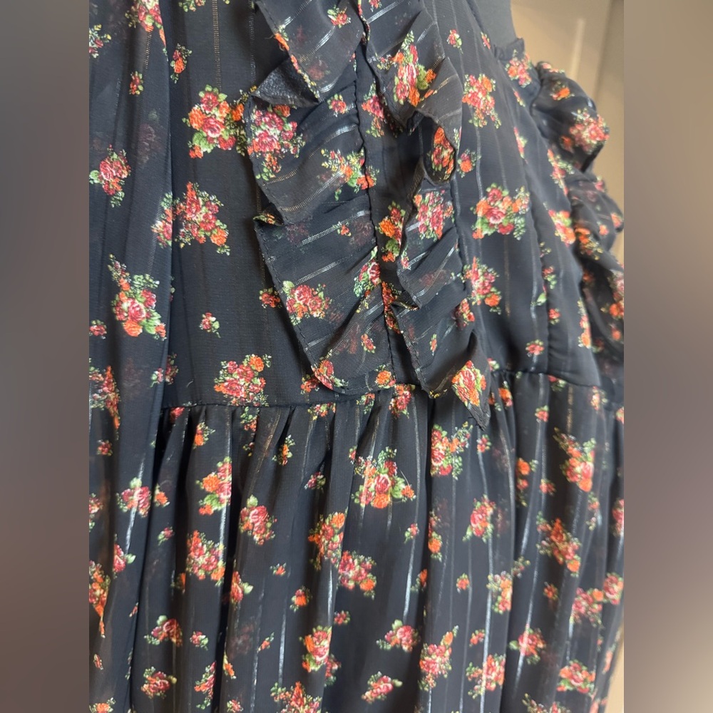 Antropologie π Moon River Black Floral Ruffle Maxi Dress β Size S - Picture 8 of 8